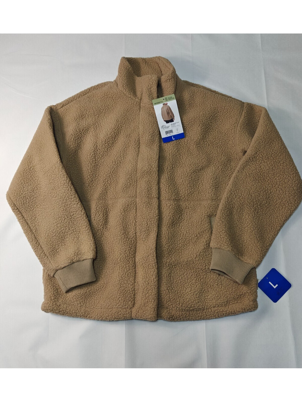 Mondetta Women's Sherpa Full Zip Fleece with Pockets Jacket, Tan, Size L